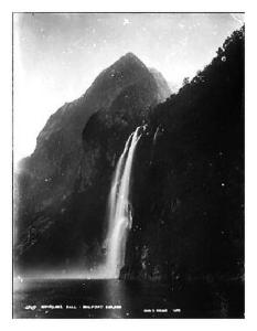 a waterfall in the background